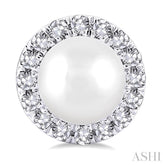 4.5 MM White Cultured Pearl and 1/8 ctw Round Cut Diamond Halo Stud Earrings in 14K White Gold